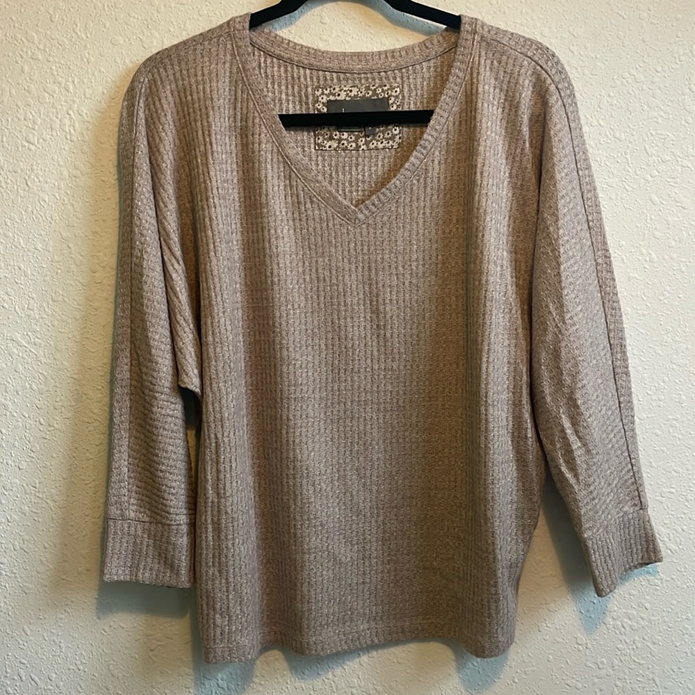 Anthropology Waffle Knit 3/4 Sleeve Top